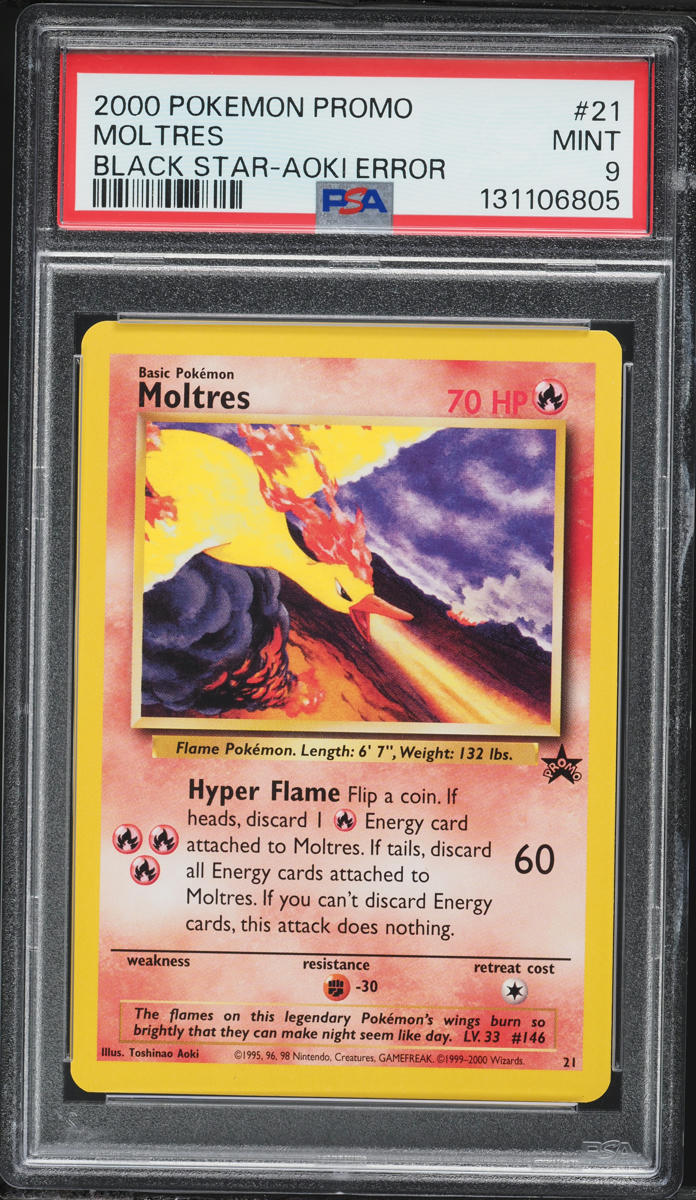 2000 Pokemon Black Star Promo Aoki Error Moltres #21 PSA 9 MINT
