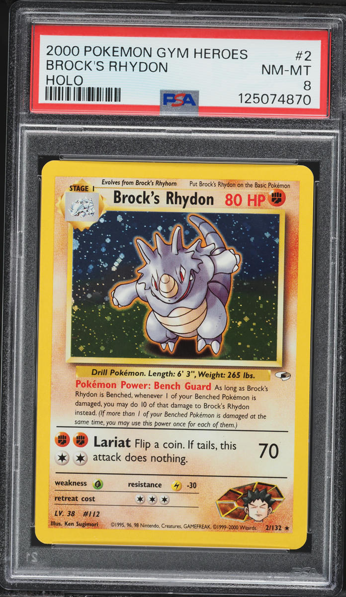 2000 Pokemon Gym Heroes Holo Brock's Rhydon #2 PSA 8 NM-MT