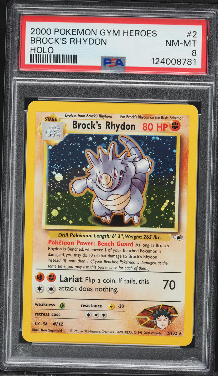 2000 Pokemon Gym Heroes Holo Brock's Rhydon #2 PSA 8 NM-MT