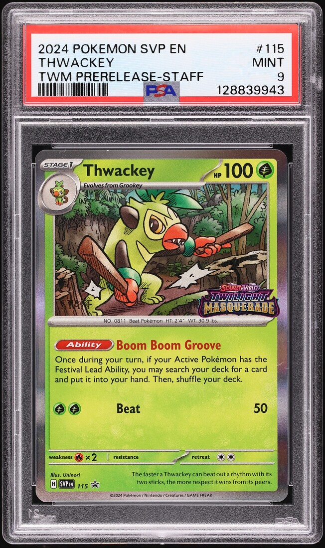 2024 Pokemon SV Promo Twilight Masquerade Prerelease Staff Thwackey #115 PSA 9 MINT