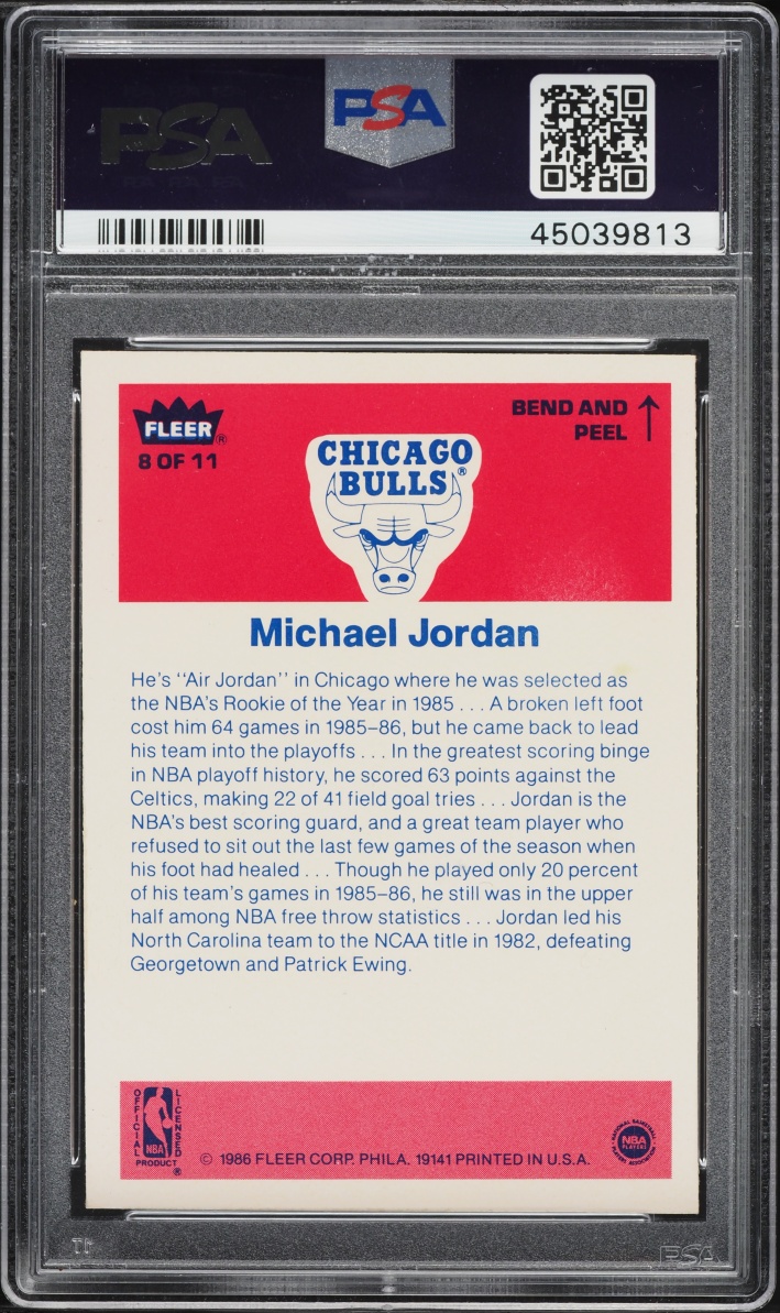 1986 Fleer Sticker Michael Jordan ROOKIE #8 PSA 9 MINT