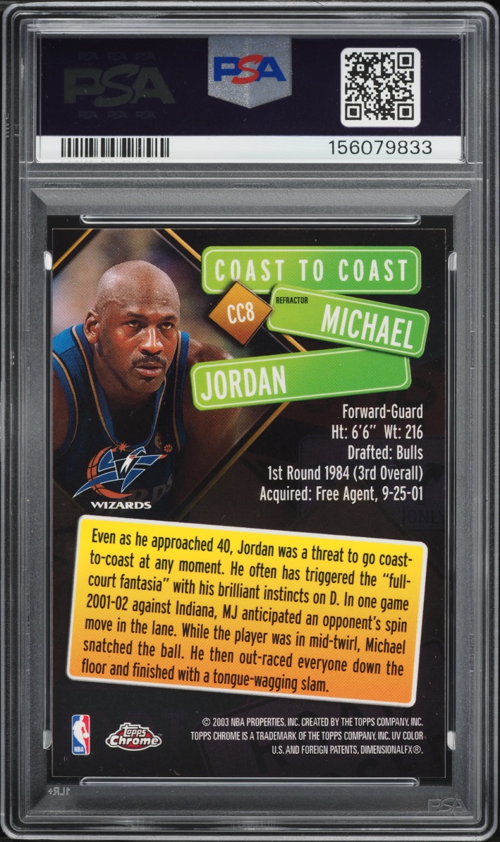 2002 Topps Chrome Coast To Coast Refractor Michael Jordan #CC8 PSA 9 MINT