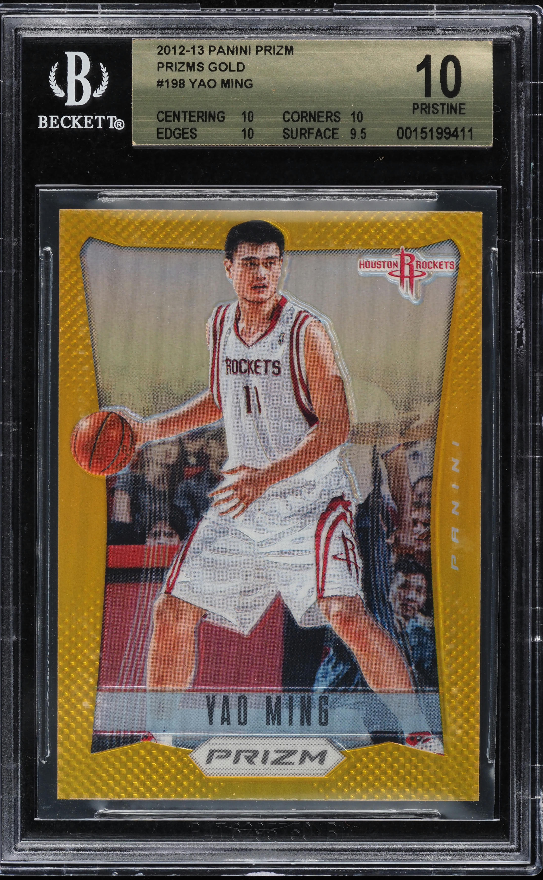 2012 Panini Prizm Gold Yao Ming /10 #198 BGS 10 PRISTINE