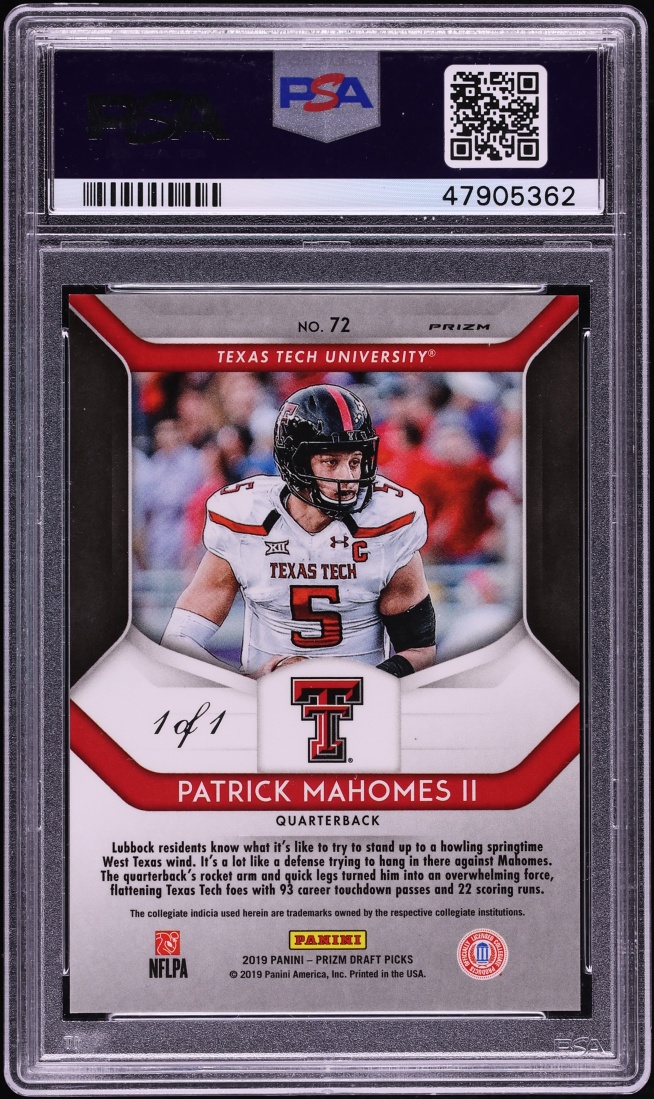 2019 Panini Prizm Draft Picks Black Patrick Mahomes II 1/1 #72 PSA 9 MINT - Photo 2