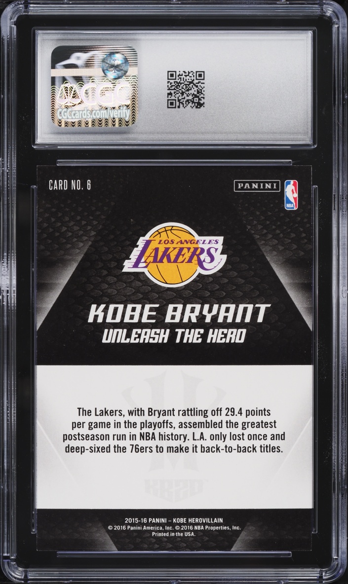 2015 Panini HeroVillain KB20 Unleash The Hero Kobe Bryant #6 CGC 10 GEM MINT