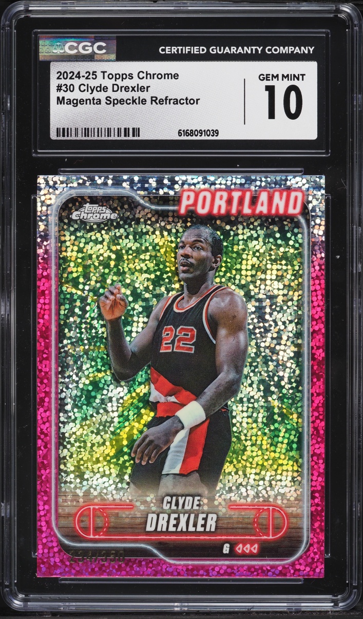 2024 Topps Chrome Magenta Speckle Refractor Clyde Drexler /350 #30 CGC 10 GEM MINT