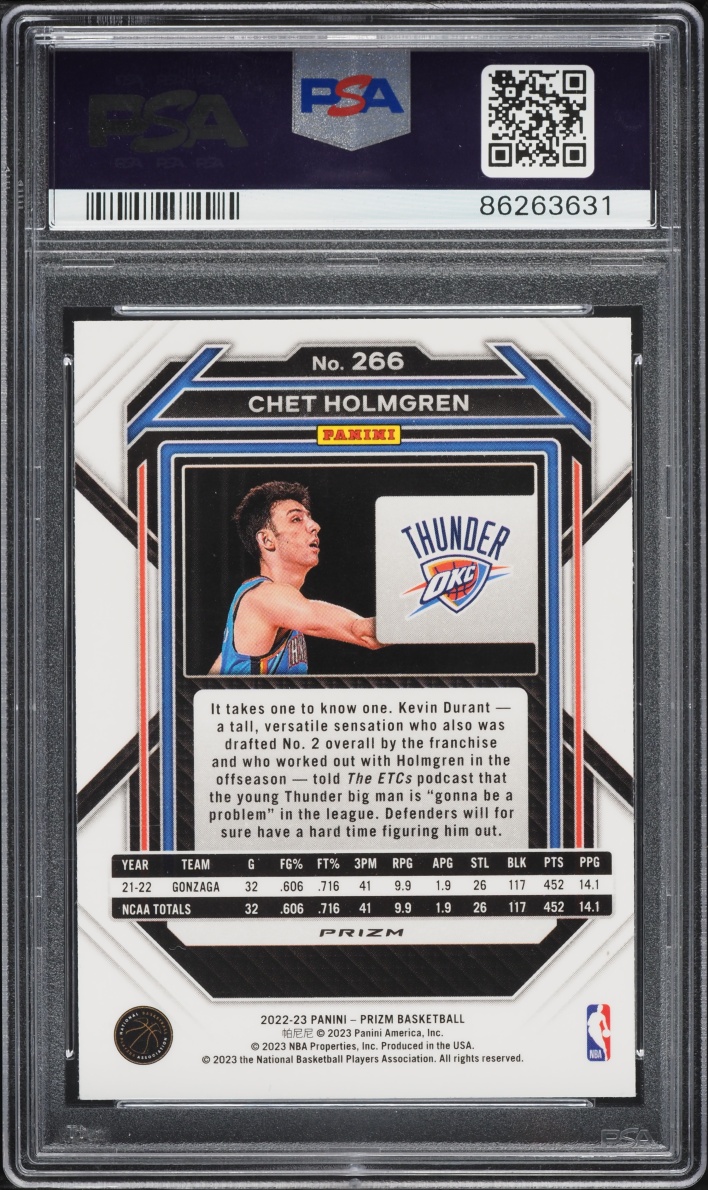 2022 Panini Prizm Ice Chet Holmgren ROOKIE #266 PSA 10 GEM MINT