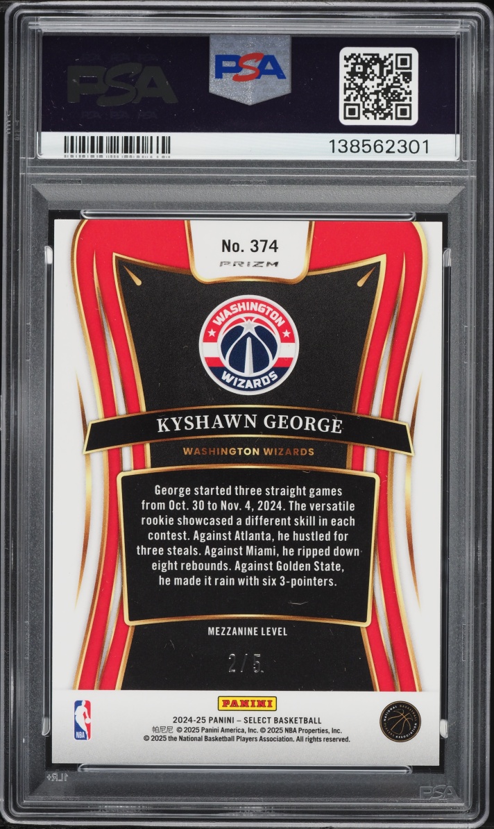 2024 Select Mezzanine Level Green Prizm Kyshawn George ROOKIE /5 #374 PSA 10 GEM MINT