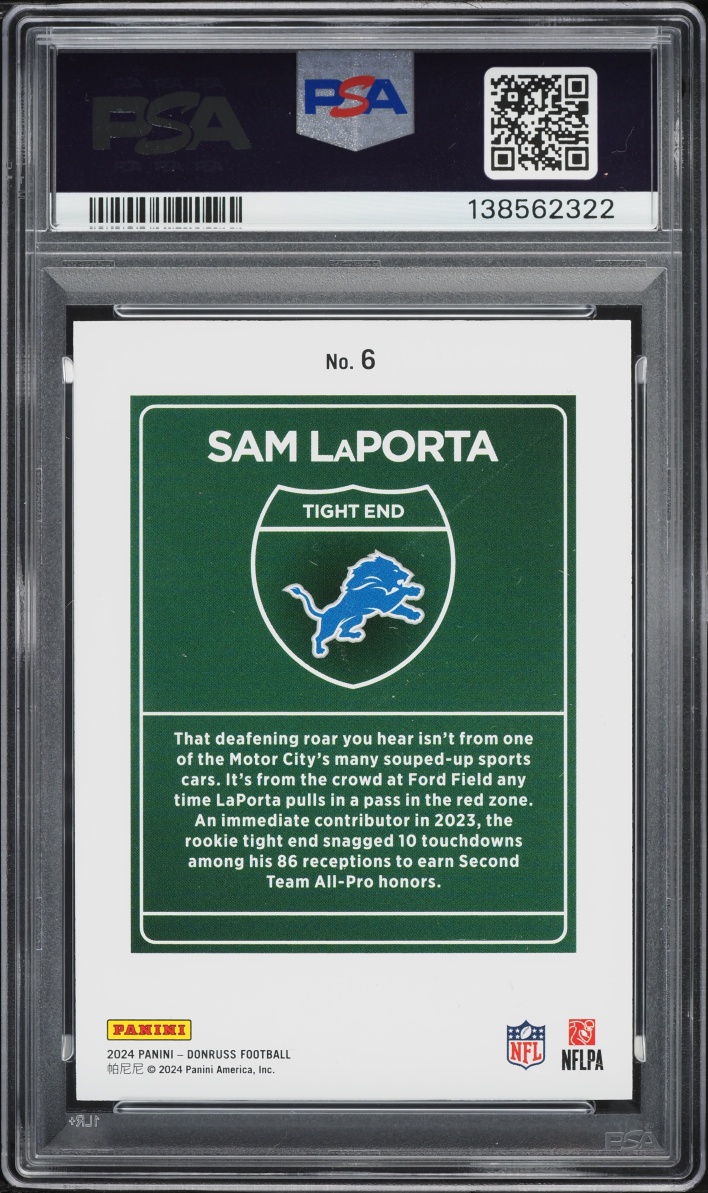2024 Donruss Downtown! Sam LaPorta #6 PSA 8 NM-MT