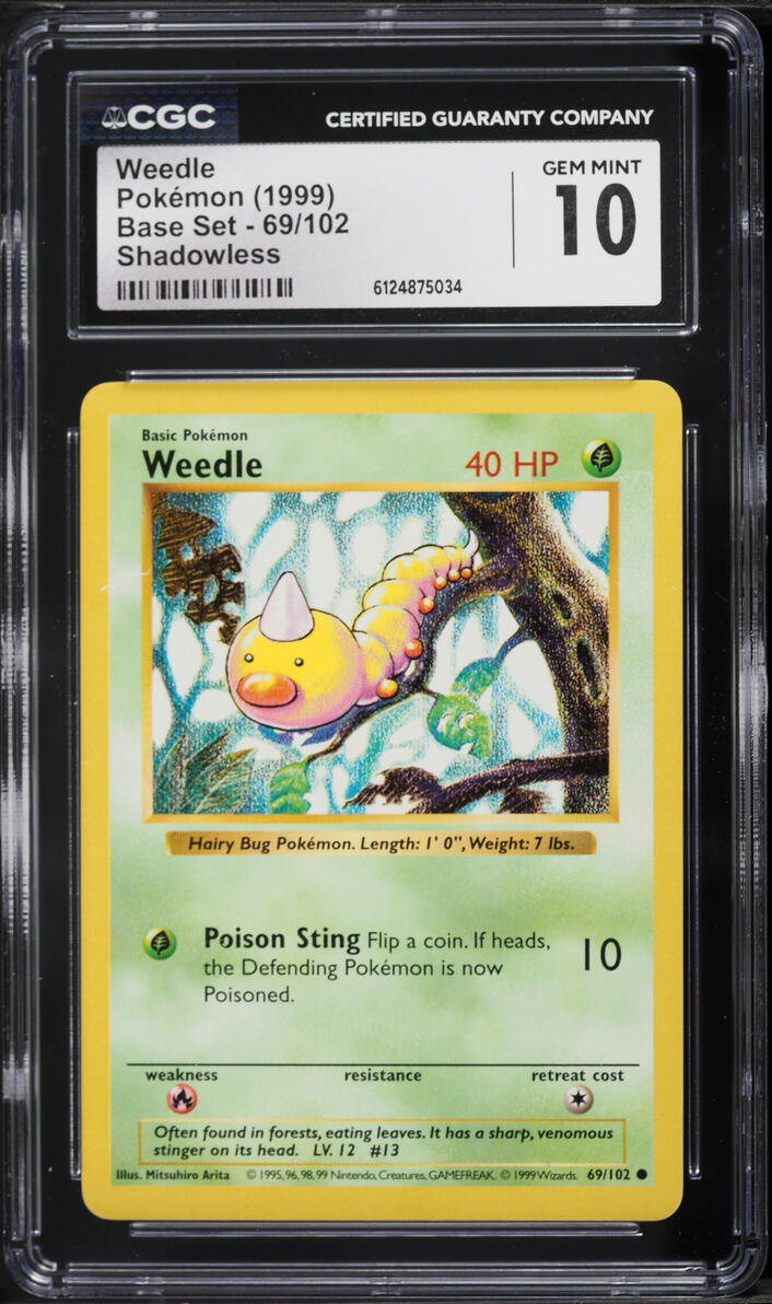 1999 Pokemon Base Set Shadowless Weedle #69 CGC 10 GEM MINT