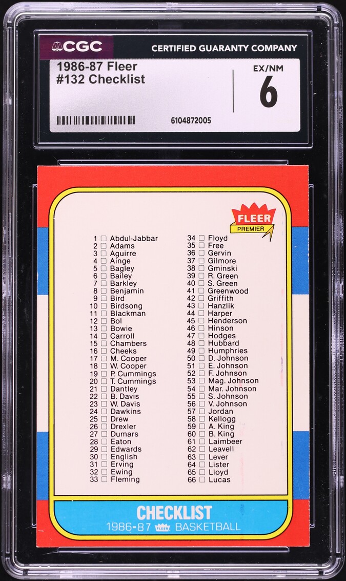 1986 Fleer Basketball Checklist #132 CGC 6 EXMT