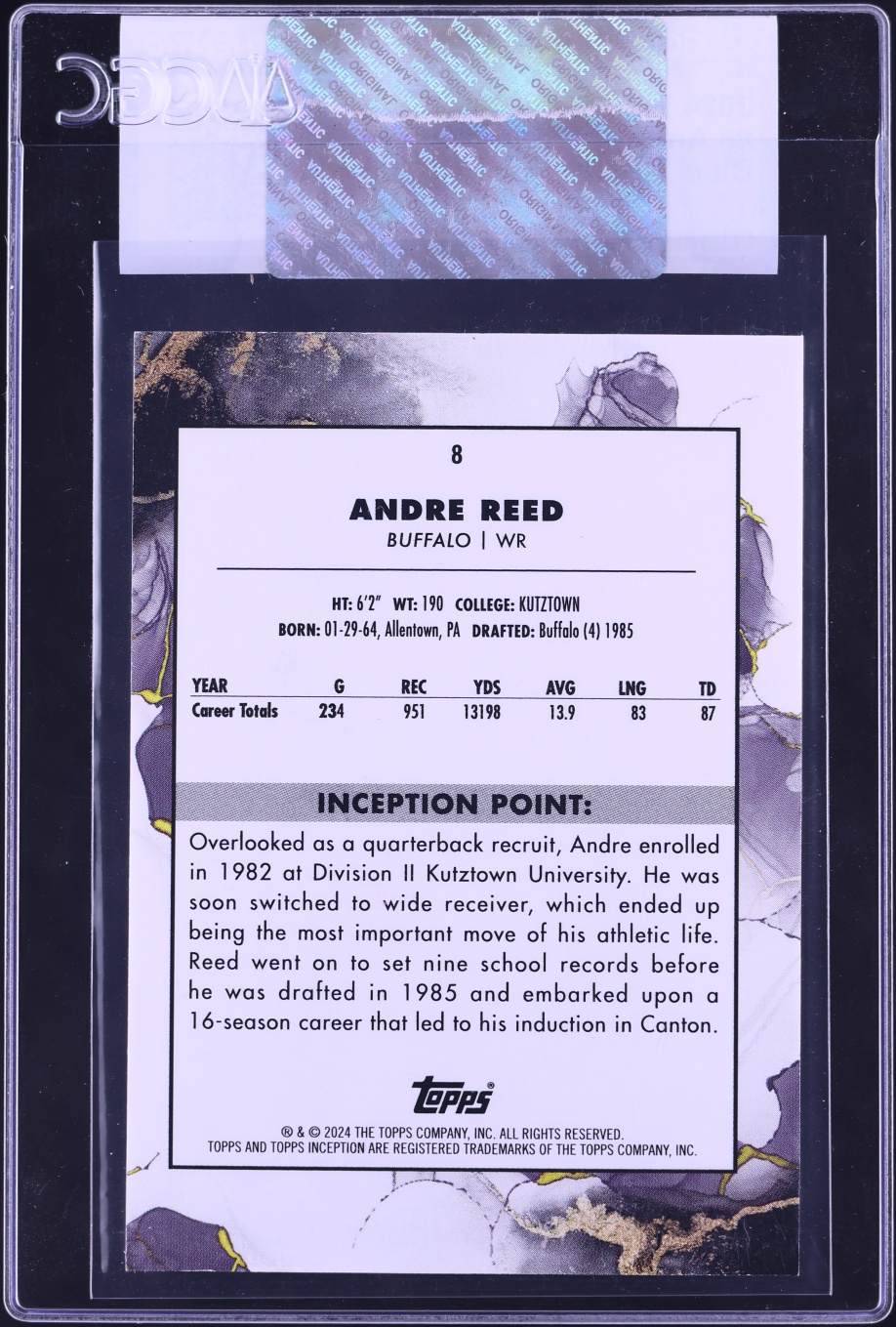 2024 Topps Inception Blue Andre Reed /10 #8 CGC AUTH