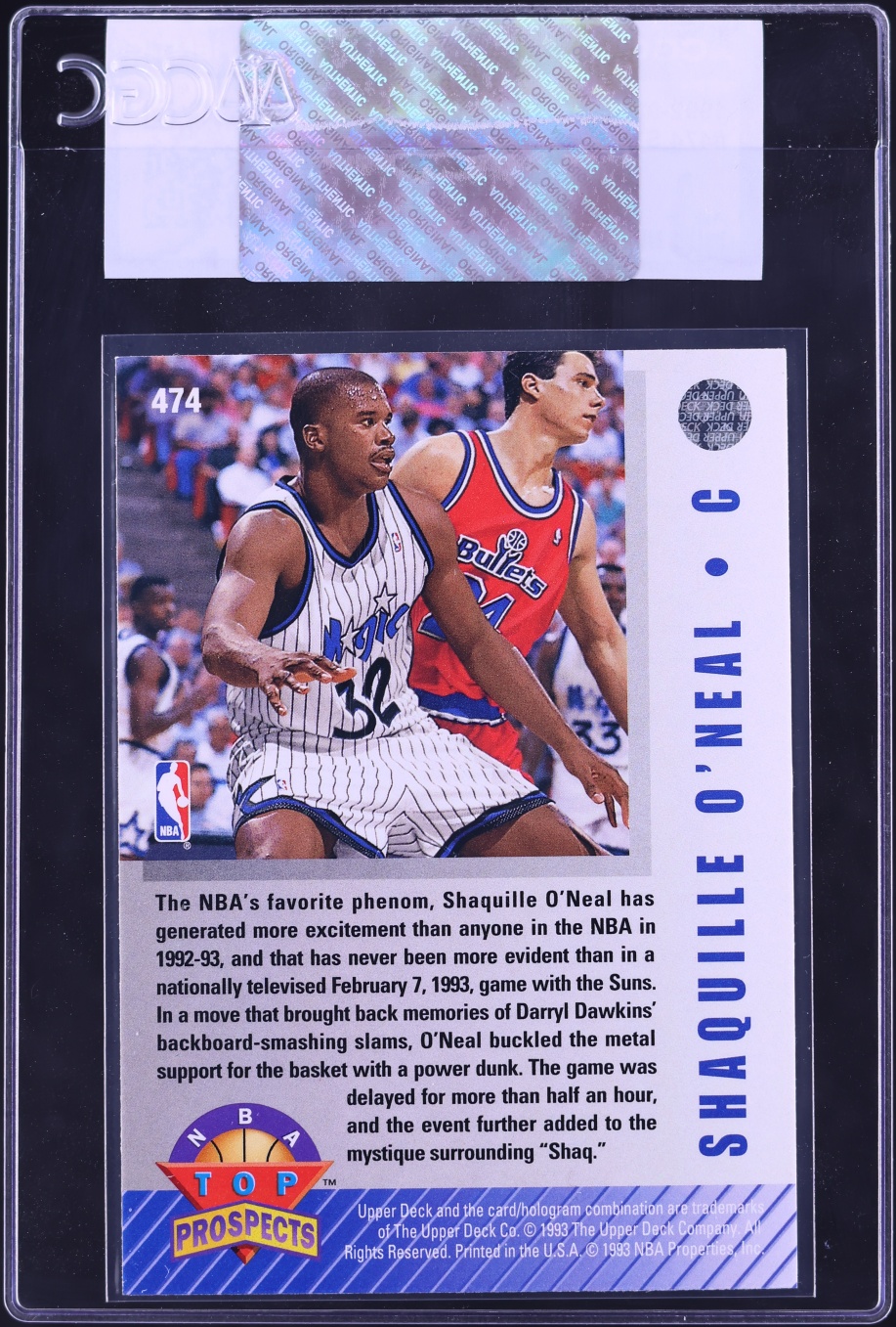 1992 Upper Deck Basketball Shaquille O'Neal ROOKIE #474 CGC AUTH
