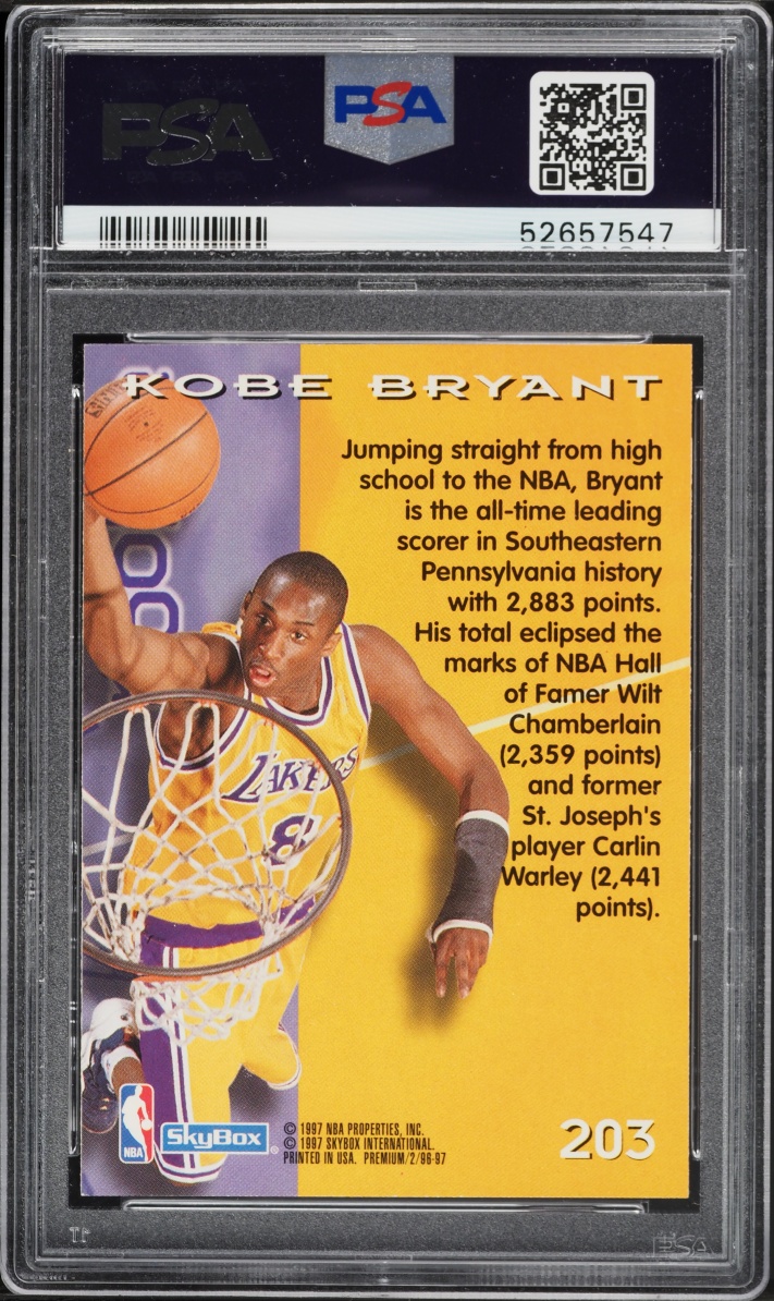 1996 Skybox Premium Kobe Bryant ROOKIE #203 PSA 9 MINT