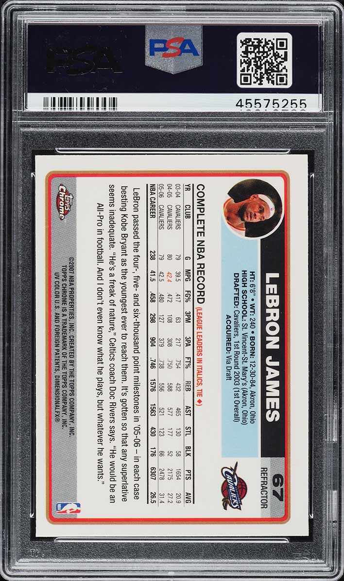 2006 Topps Chrome Refractor LeBron James #67 PSA 9 MINT on