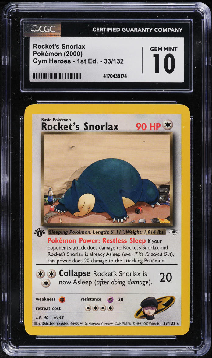 2000 Pokemon Gym Heroes 1st Edition Rocket's Snorlax #33 CGC 10 GEM MINT