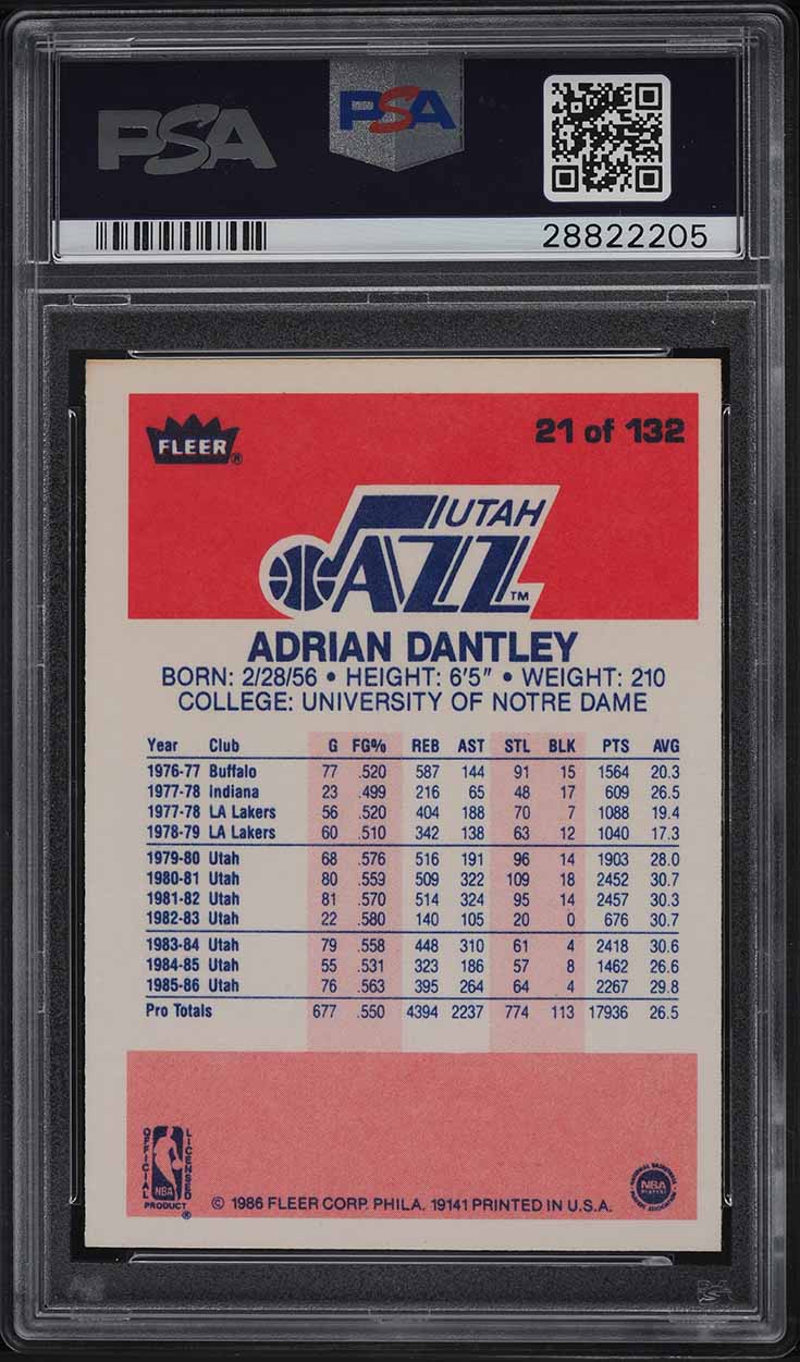 1986 Fleer Basketball Adrian Dantley #21 PSA 9 MINT
