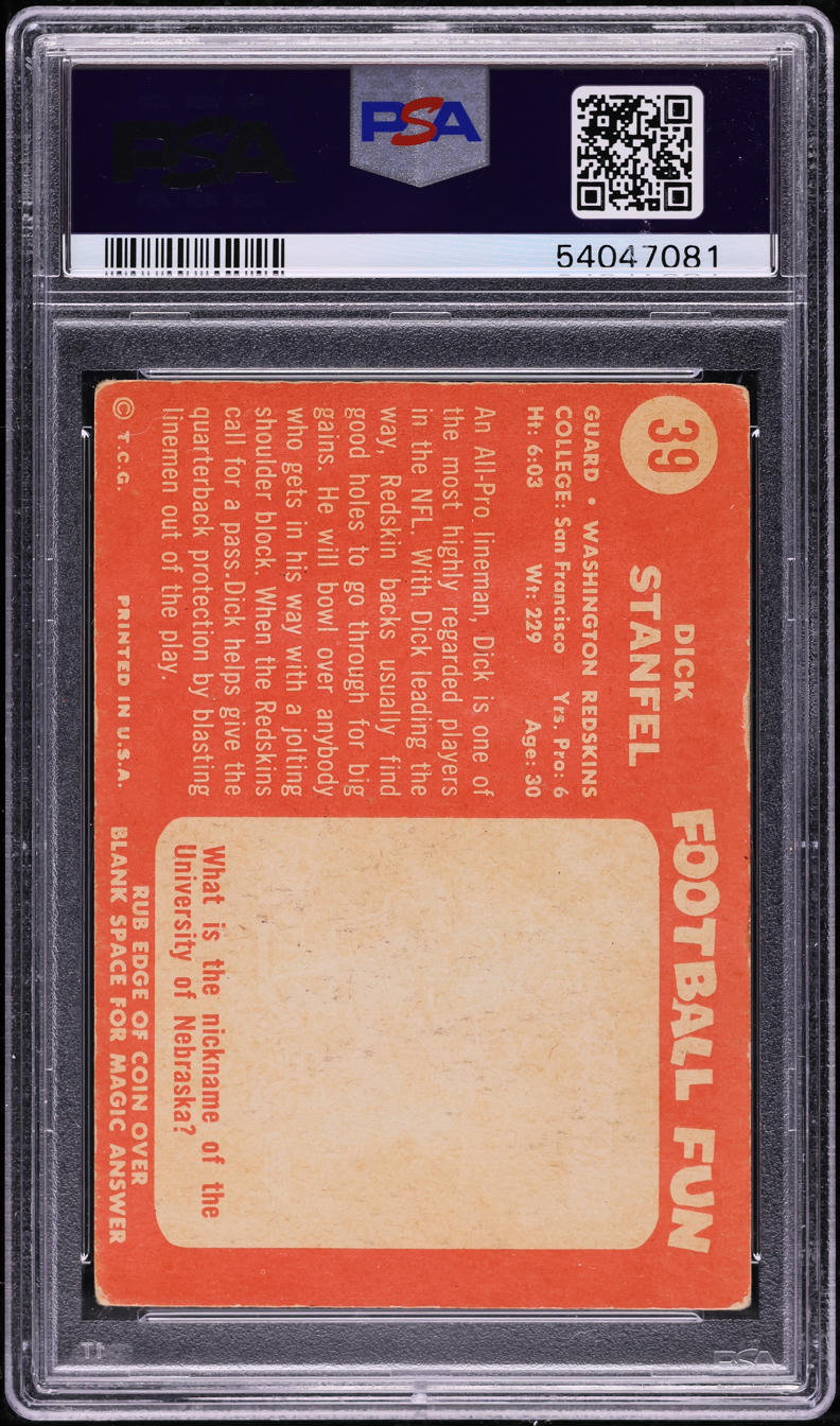 1958 Topps Football Dick Stanfel #39 PSA 2 GD