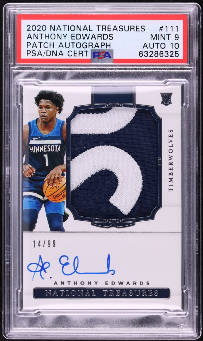 2020 National Treasures Anthony Edwards ROOKIE PATCH AUTO DNA 10 /99 #111 PSA 9