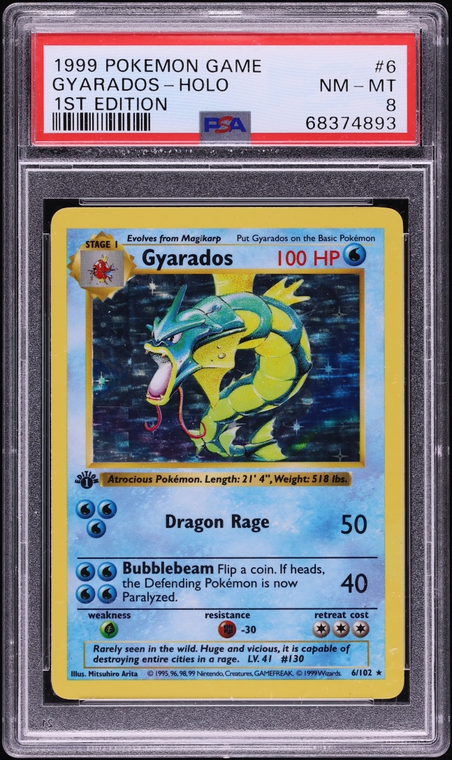 1999 Pokemon Base Set Shadowless 1st Edition Holo Gyarados #6 PSA 8 NM-MT