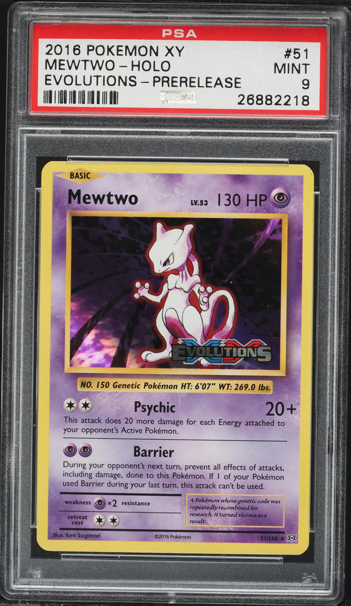 2016 Pokemon XY Evolutions Prerelease Holo Mewtwo #51 PSA 9 MINT