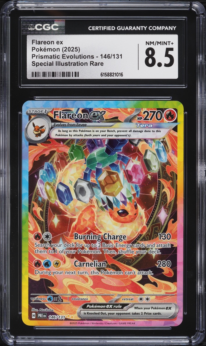 2025 Pokemon Scarlet & Violet Prismatic Evolutions SIR Flareon EX #146 CGC 8.5 NM-MT+