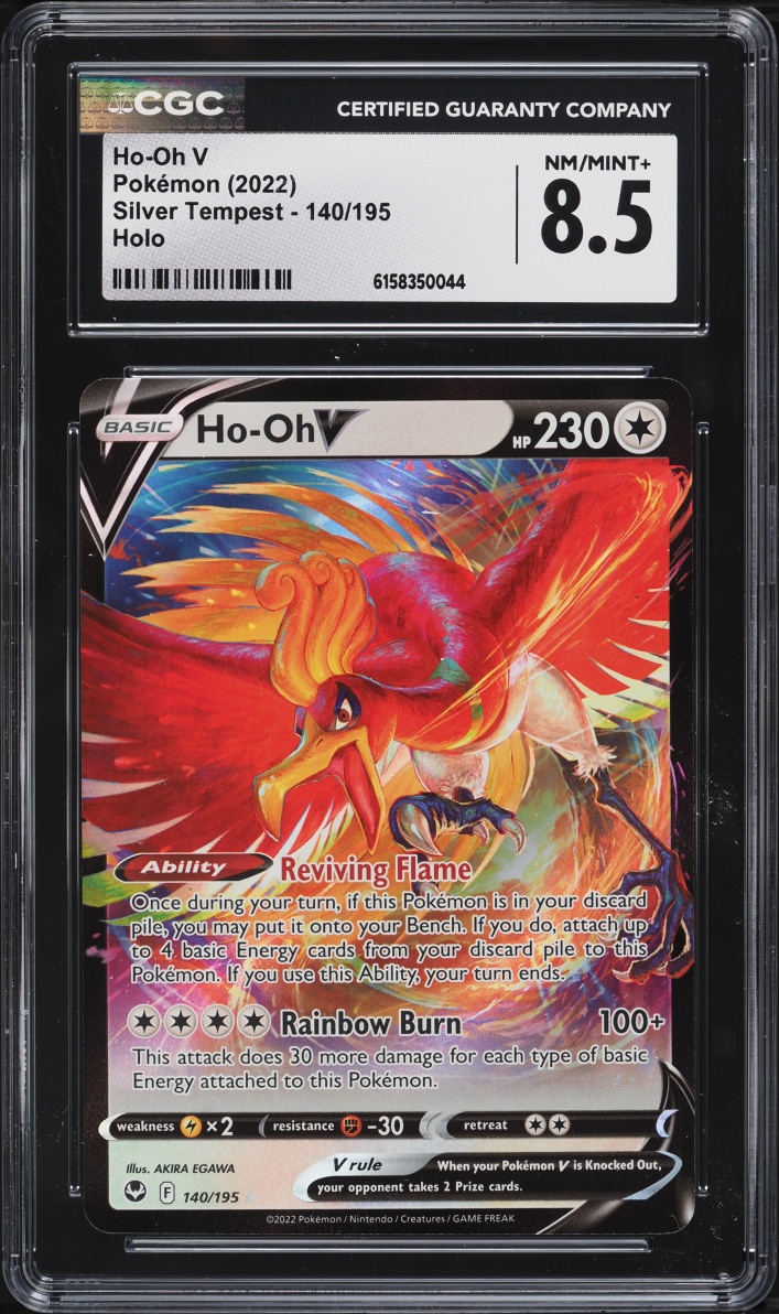 2022 Pokemon Sword & Shield Silver Tempest Holo Ho-Oh V #140 CGC 8.5 NM-MT+