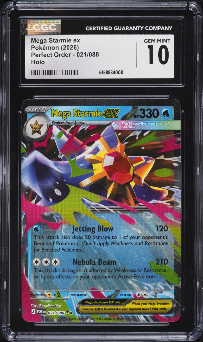 2026 Pokemon Mega Evolution Perfect Order Holo Mega Starmie EX #021 CGC 10 GEM MINT