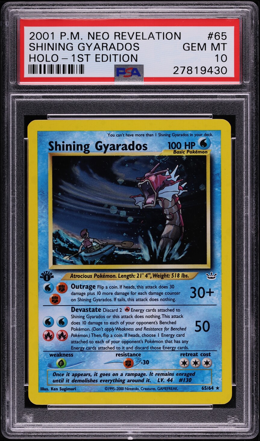 2001 Pokemon Neo Revelation 1st Edition Holo Shining Gyarados #65 PSA 10 GEM