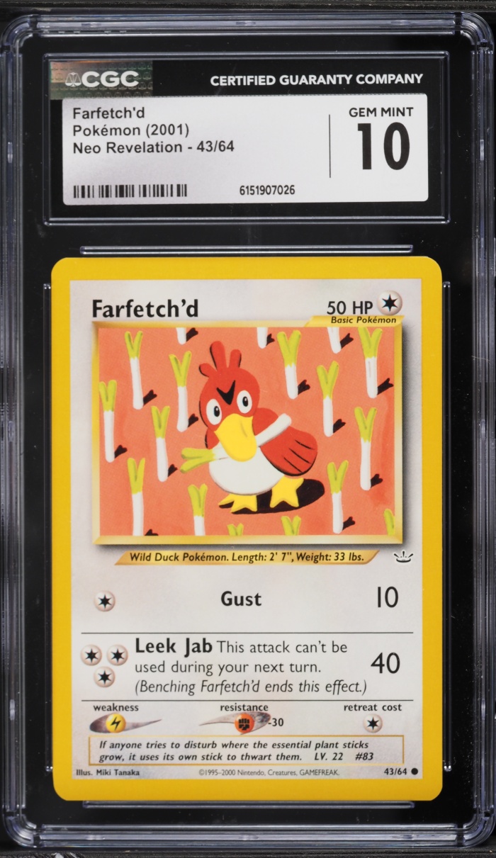 2001 Pokemon Neo Revelation Farfetch'd #43 CGC 10 GEM MINT