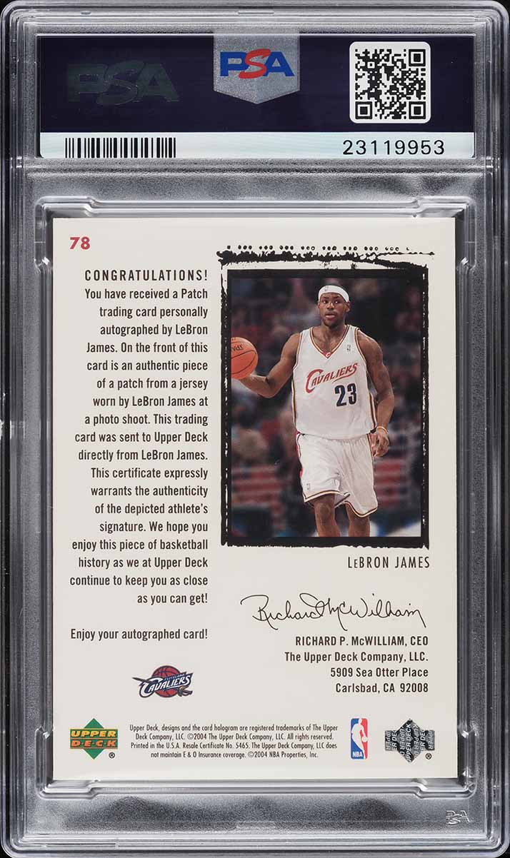 2003 Exquisite Collection LeBron James ROOKIE PATCH AUTO DNA 10 /99 #78 PSA 8