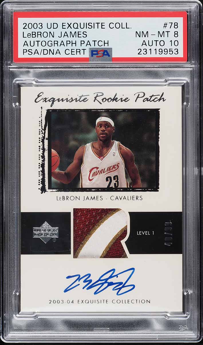 2003 Exquisite Collection LeBron James ROOKIE PATCH AUTO DNA 10 /99 #78 PSA 8