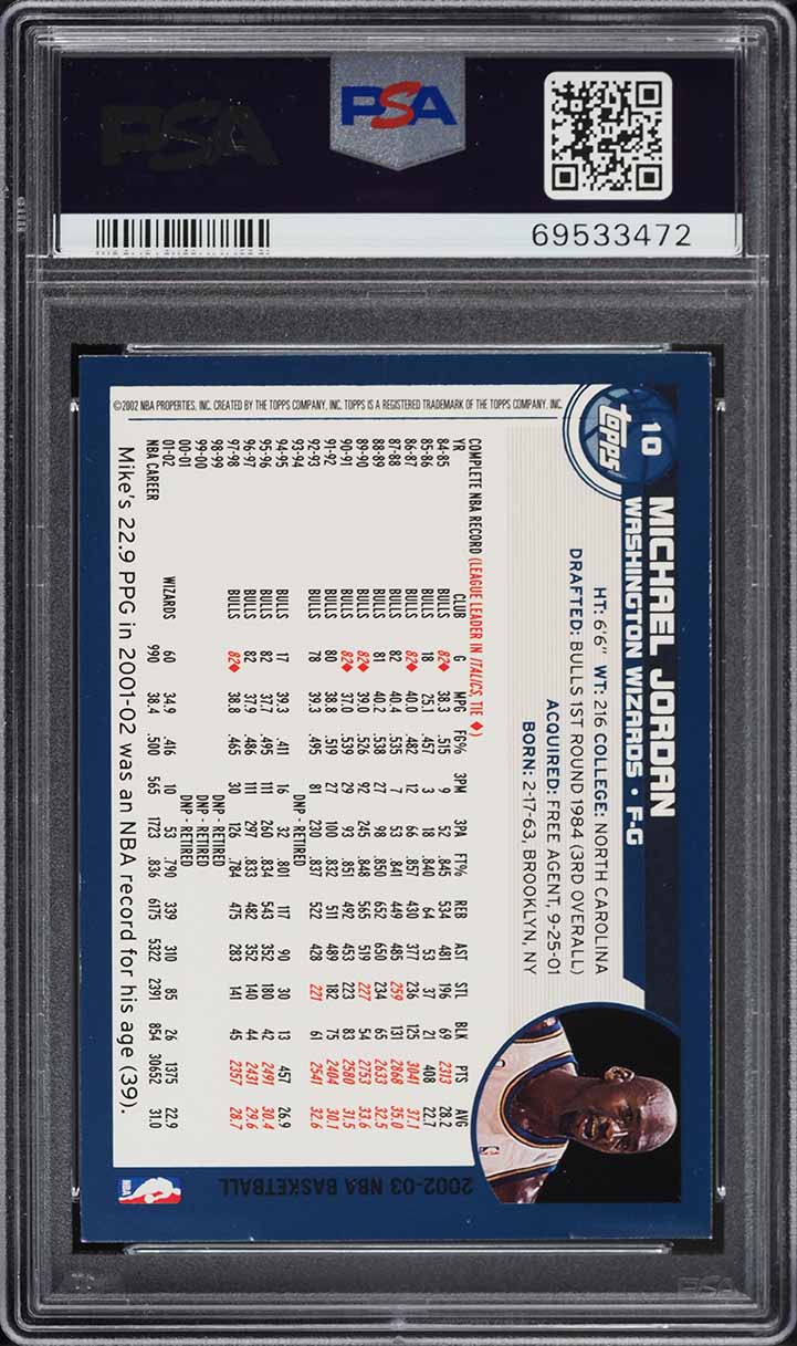 2002 Topps Basketball Michael Jordan #10 PSA 5 EX