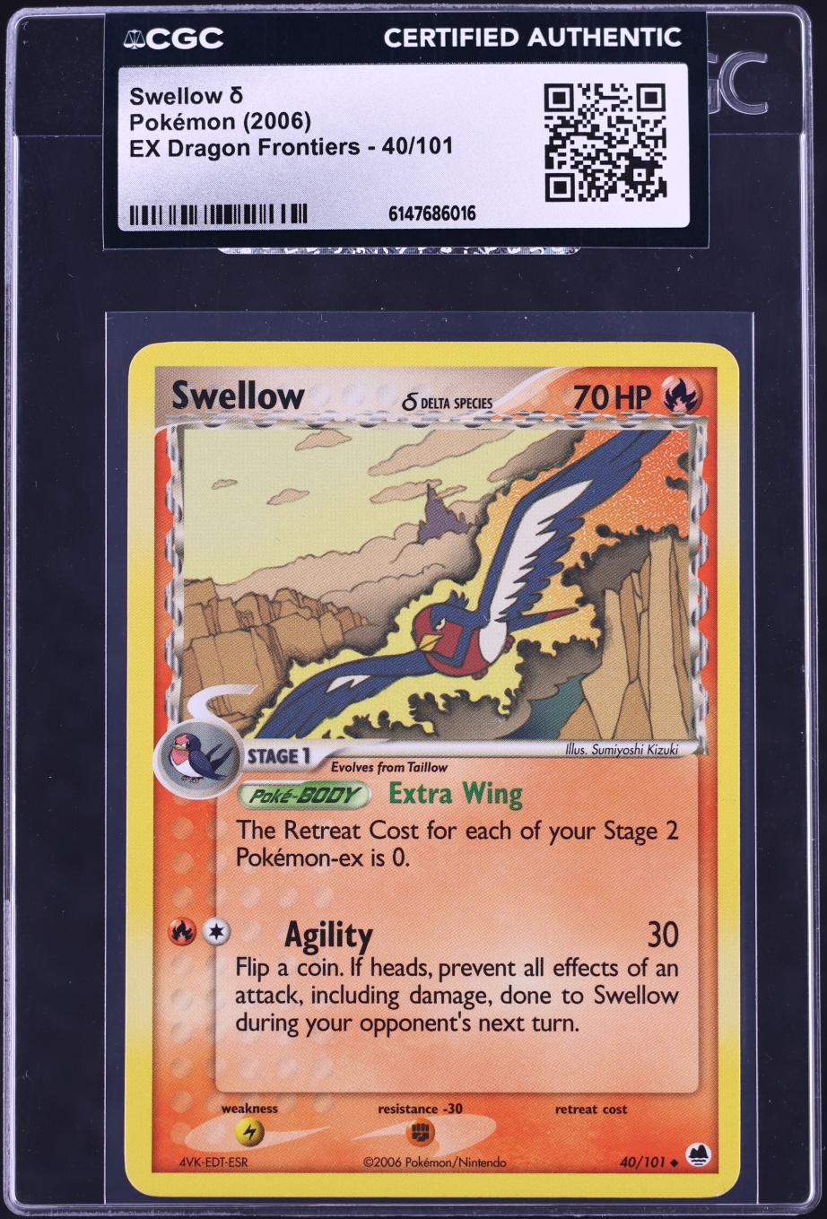 2006 Pokemon EX Dragon Frontiers Swellow #40 CGC AUTH