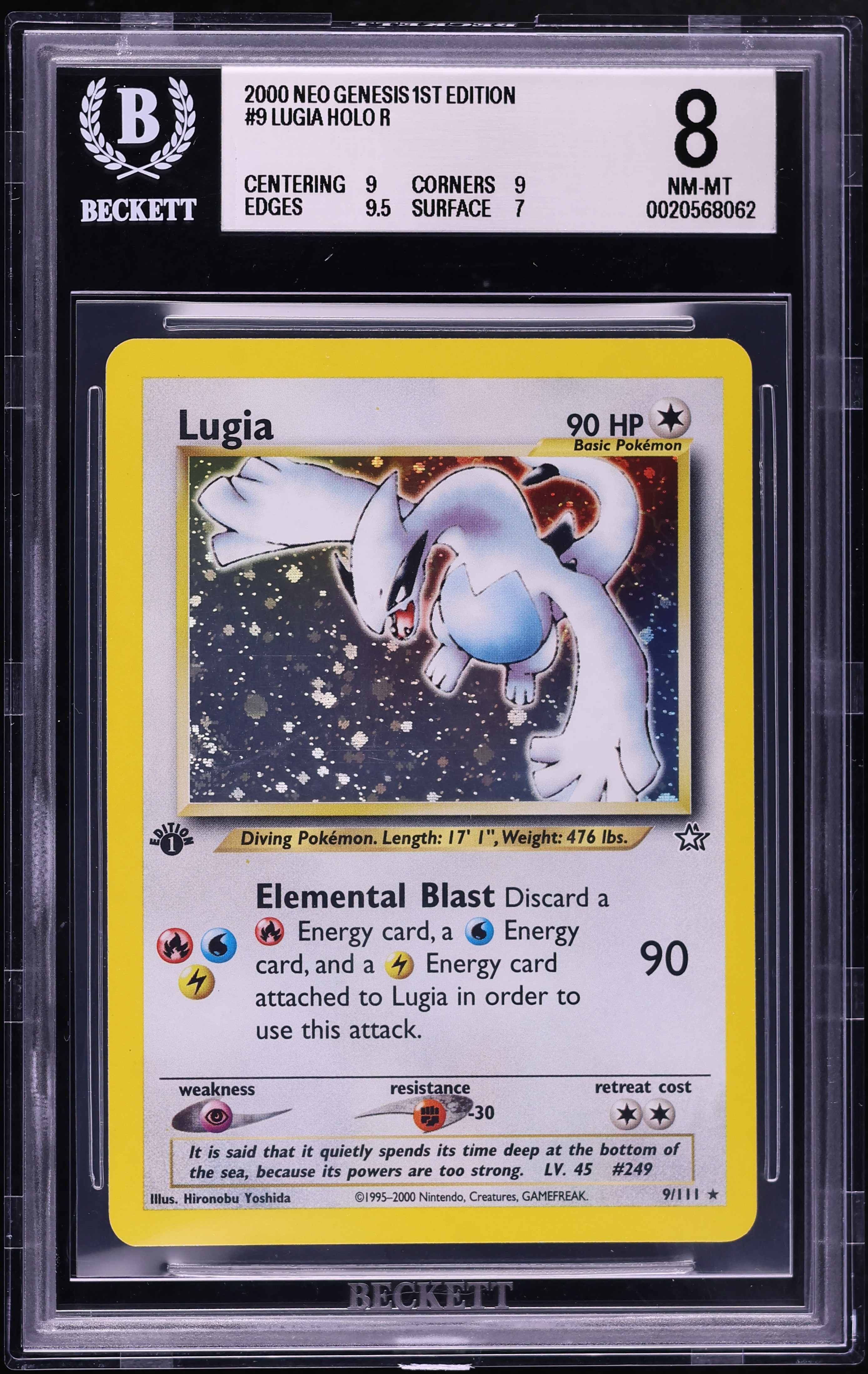 2000 Pokemon Neo Genesis 1st Edition Holo Lugia #9 BGS 8 NM-MT