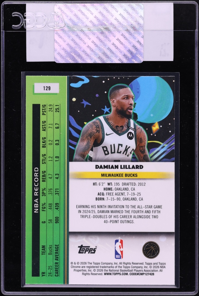 2025 Topps Chrome Cosmic Nucleus Refractor Damian Lillard #129 CGC AUTH