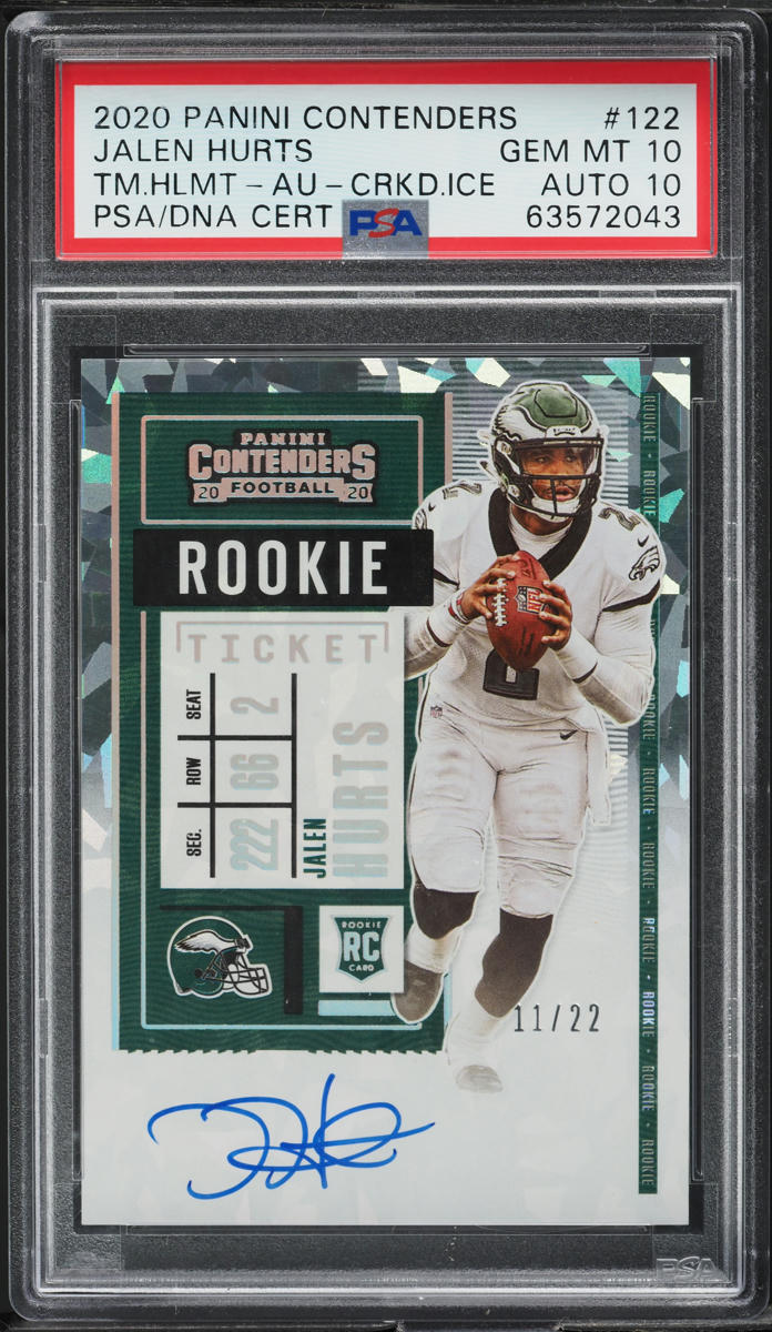 2020 Panini Contenders Team Cracked Ice Jalen Hurts RC AUTO DNA 10 /22 PSA 10