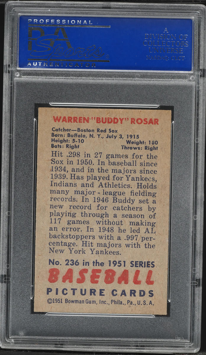 1951 Bowman Warren "Buddy" Rosar #236 PSA 7 NRMT