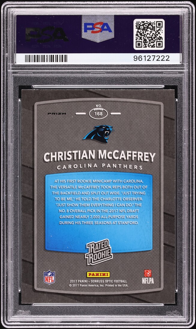 2017 Donruss Optic Red & Yellow Christian McCaffrey ROOKIE #168 PSA 10 GEM MINT