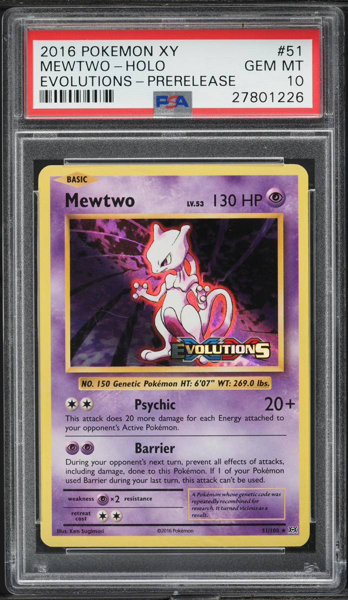 2016 Pokemon XY Evolutions Prerelease Holo Mewtwo #51 PSA 10 GEM MINT