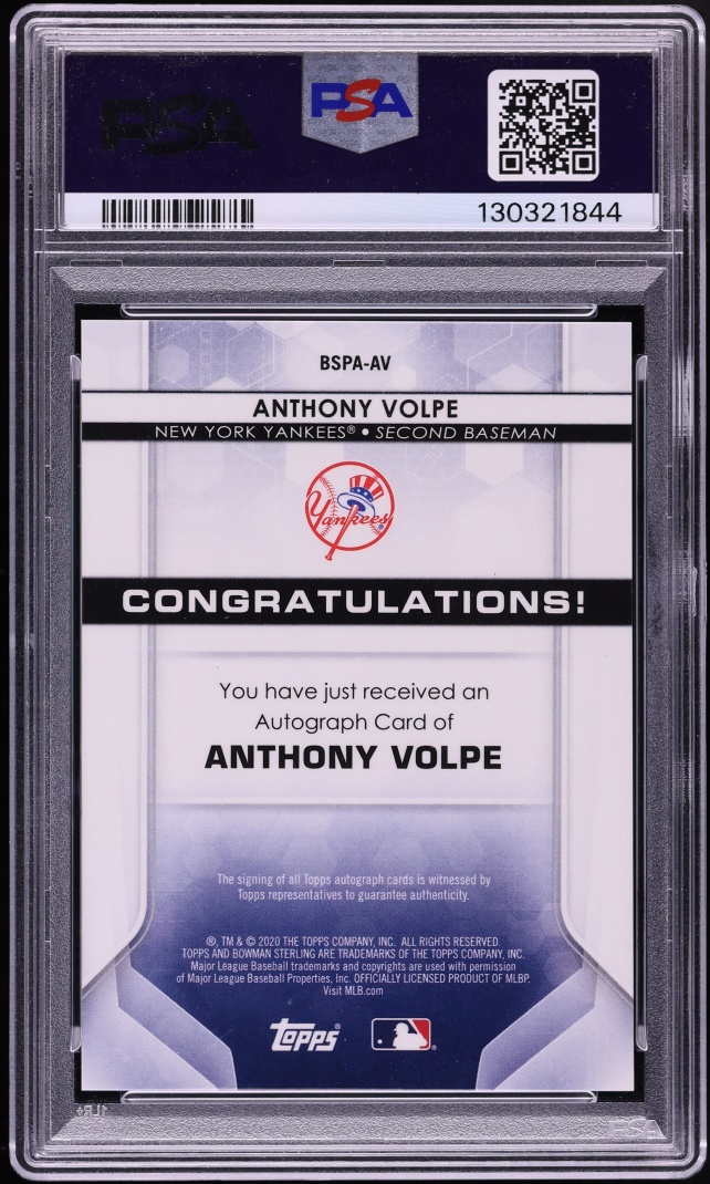 2020 Bowman Sterling Orange Refractor Anthony Volpe PROSPECT AUTO /75 PSA 10 GEM MINT