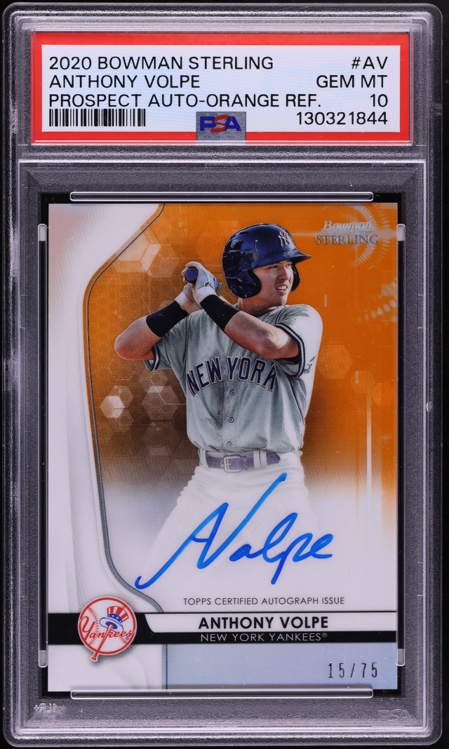 2020 Bowman Sterling Orange Refractor Anthony Volpe PROSPECT AUTO /75 PSA 10 GEM MINT