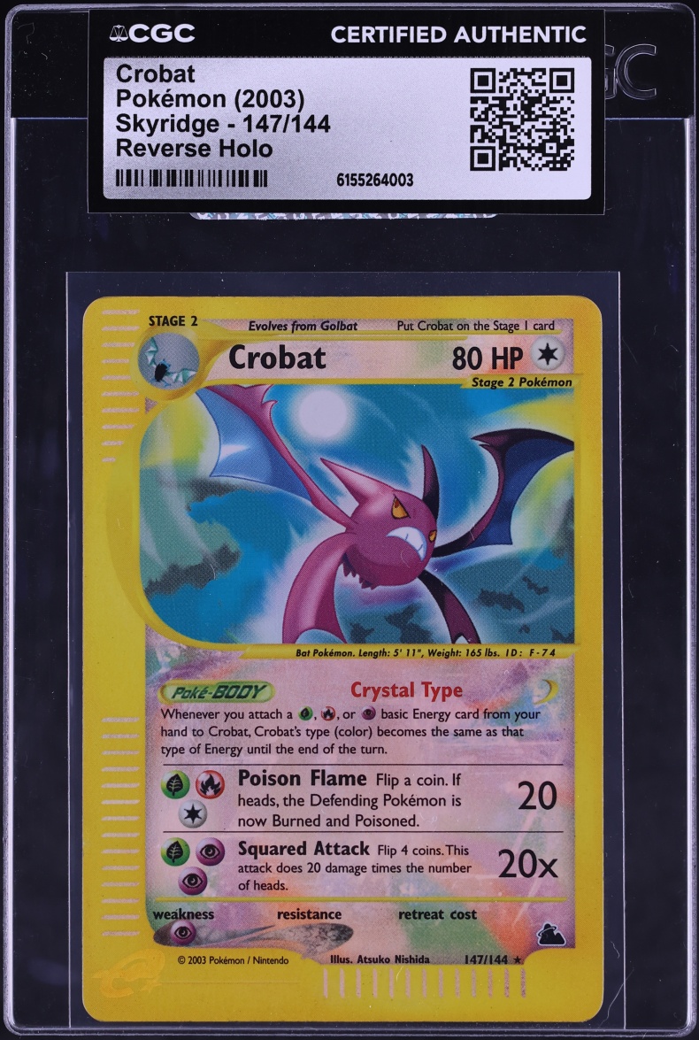 2003 Pokemon Skyridge Reverse Holo Crystal Crobat #147 CGC AUTH