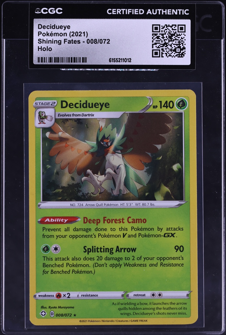 2021 Pokemon Sword & Shield Shining Fates Holo Decidueye #008 CGC AUTH