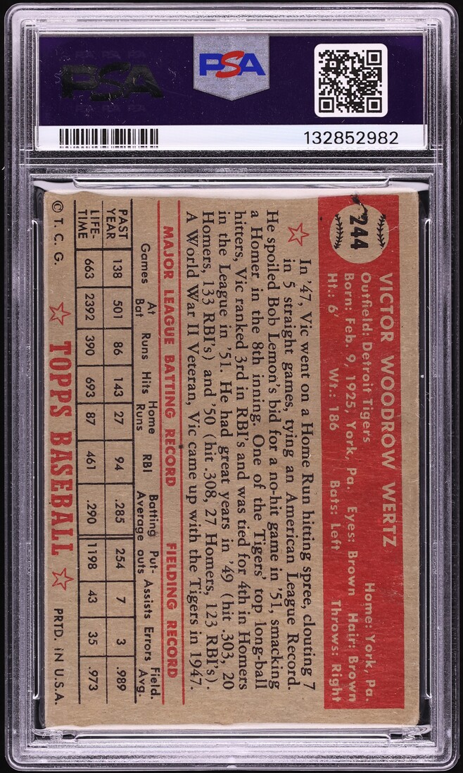 1952 Topps Vic Wertz #244 PSA 1 PR
