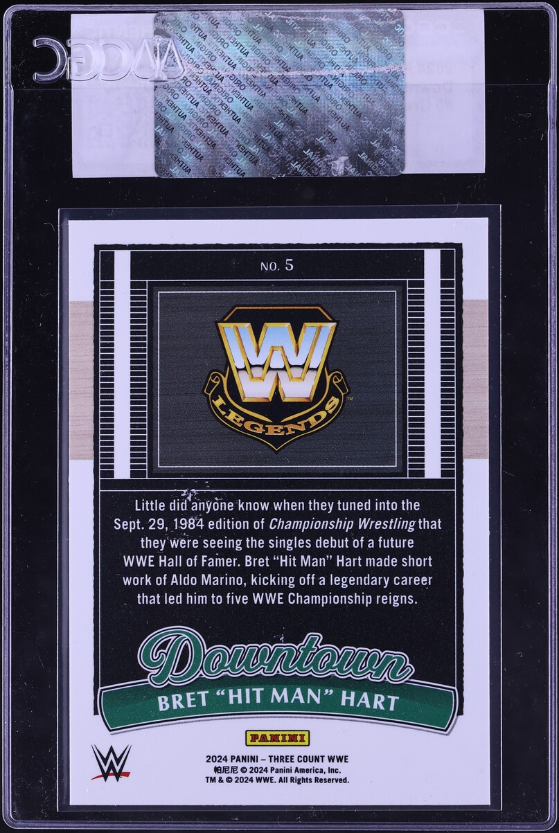2024 Panini Three Count WWE Downtown Bret "Hit Man" Hart #5 CGC AUTH