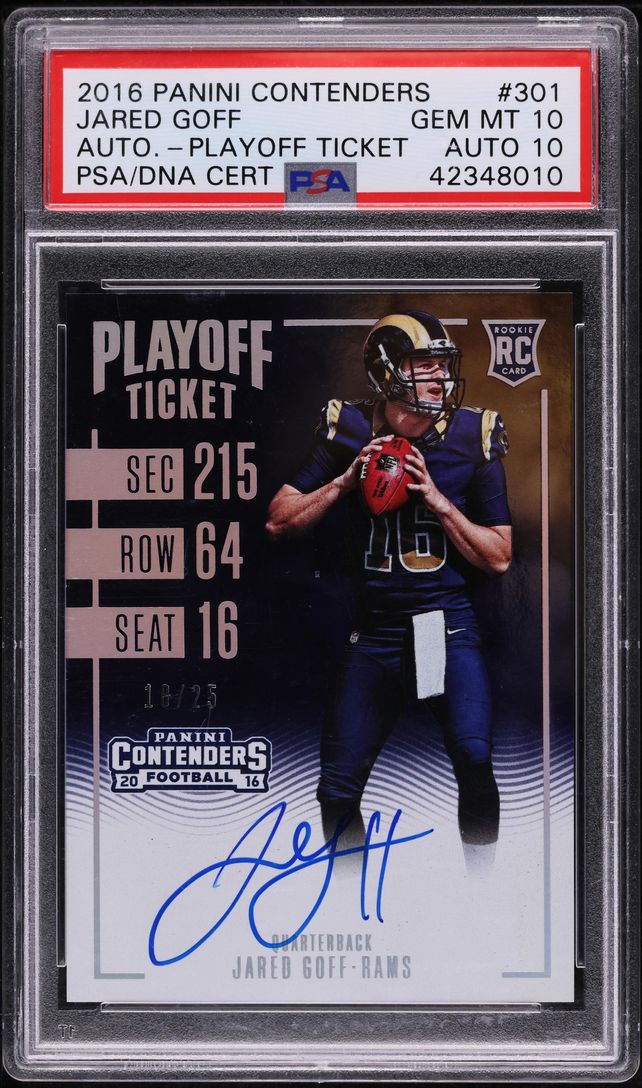 2016 Panini Contenders Playoff Jared Goff ROOKIE AUTO DNA 10 /25 #301 PSA 10 GEM