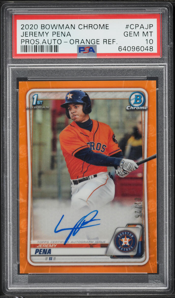 2020 Bowman Chrome Orange Refractor Jeremy Pena PROSPECT AUTO /25 #CPAJP PSA 10 GEM MINT