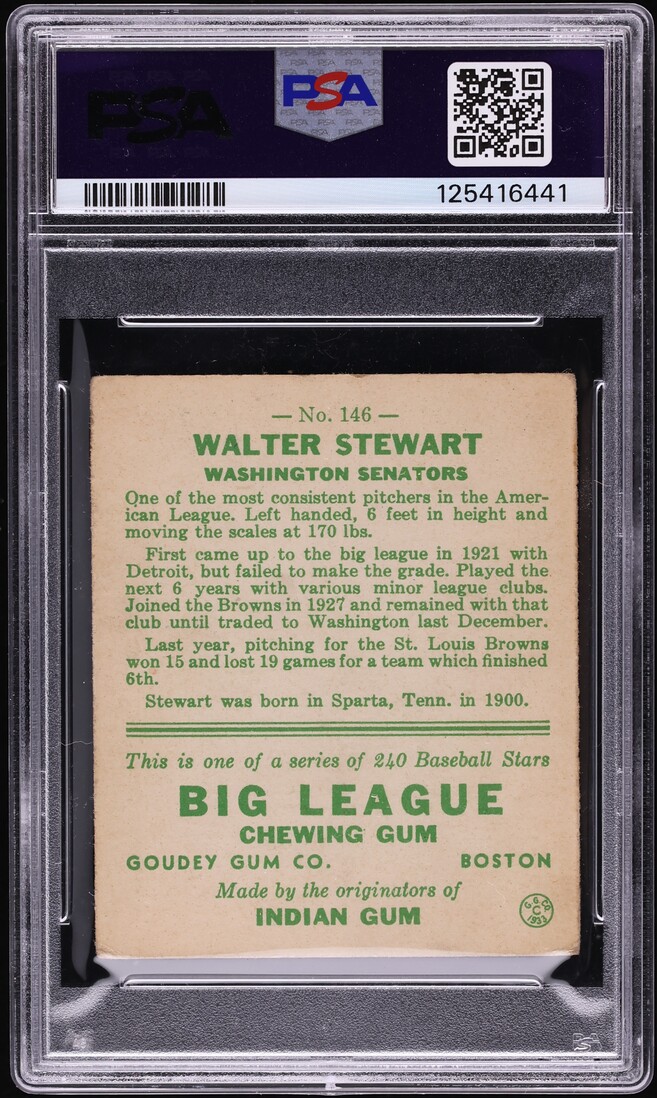 1933 Goudey Walter Stewart #146 PSA 3 VG