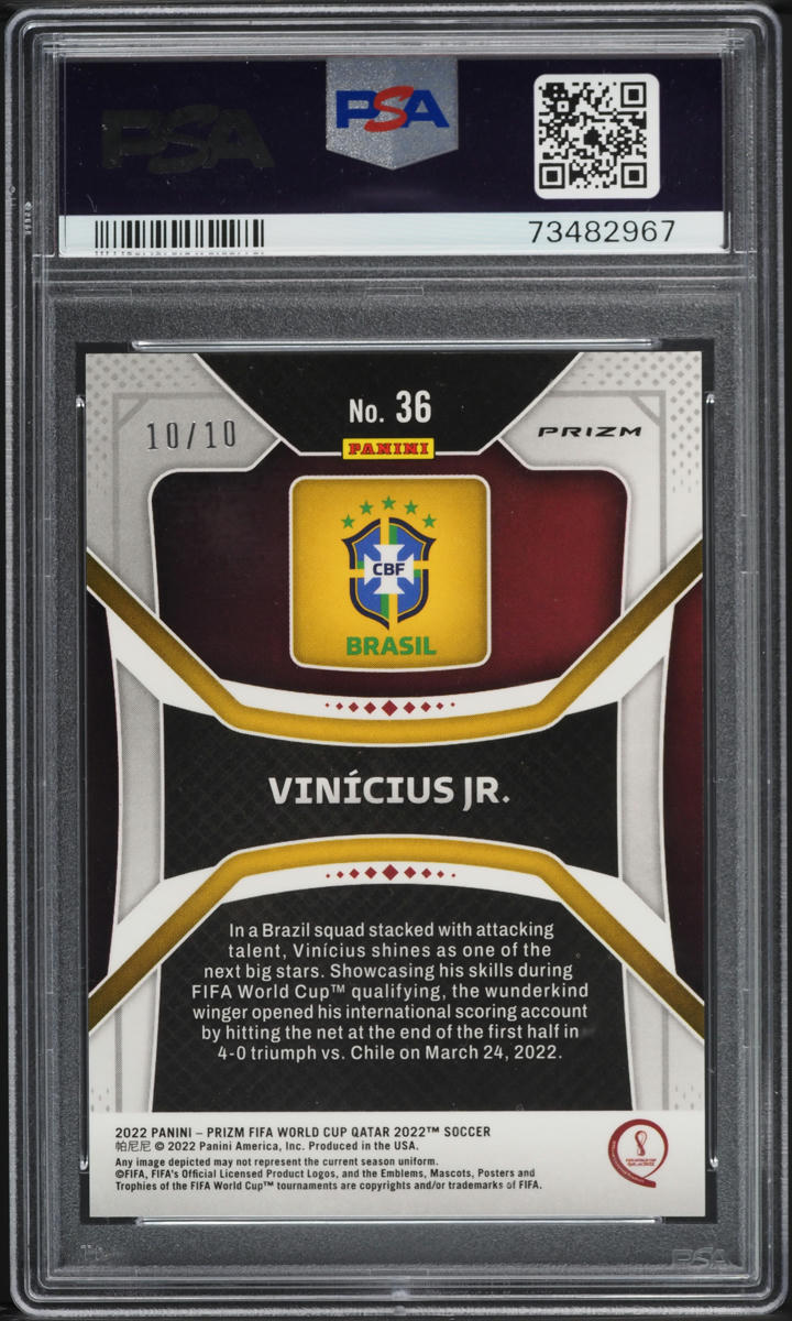 2022 Panini Prizm World Cup Qatar Gold Vinicius Jr. 10/10 #36 PSA 9 MINT